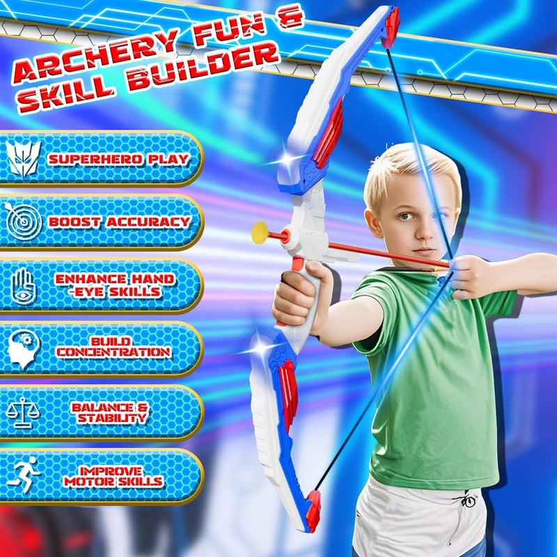 MLDKA Kids Bow and Arrow Set, LED Light Up Archery Toy Set with Suction Cup Arrows, Standing Target & Quiver, Indoor and Outdoor Toys Sport Gifts for Kids, Boys & Girls Ages 4 5 6 7 8 9 10 11 12 - Image 4